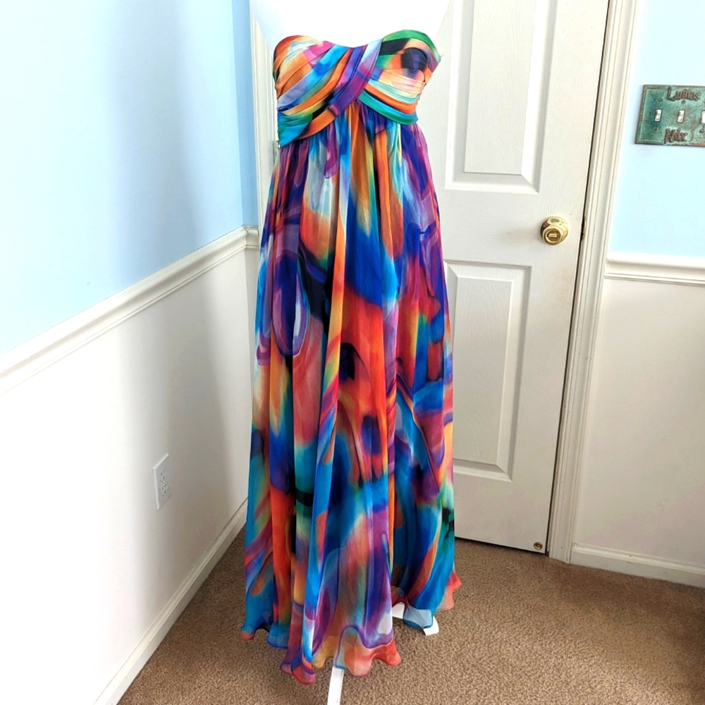 La Femme Women's Size 2 Multicolor Strapless Maxi Dress